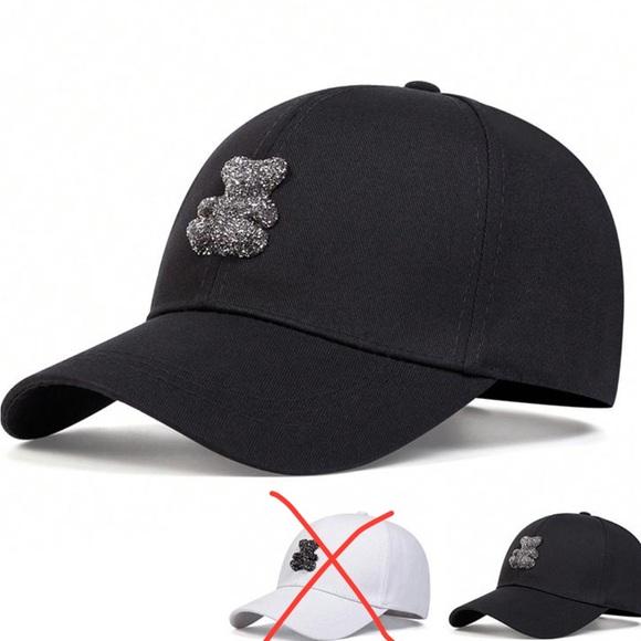 3D Jeweled Black TEDDY BEAR Design Adjustable Baseball Cap - New - Picture 3 of 7